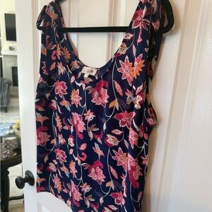 LOFT Floral Tank Top - Navy and Pink
